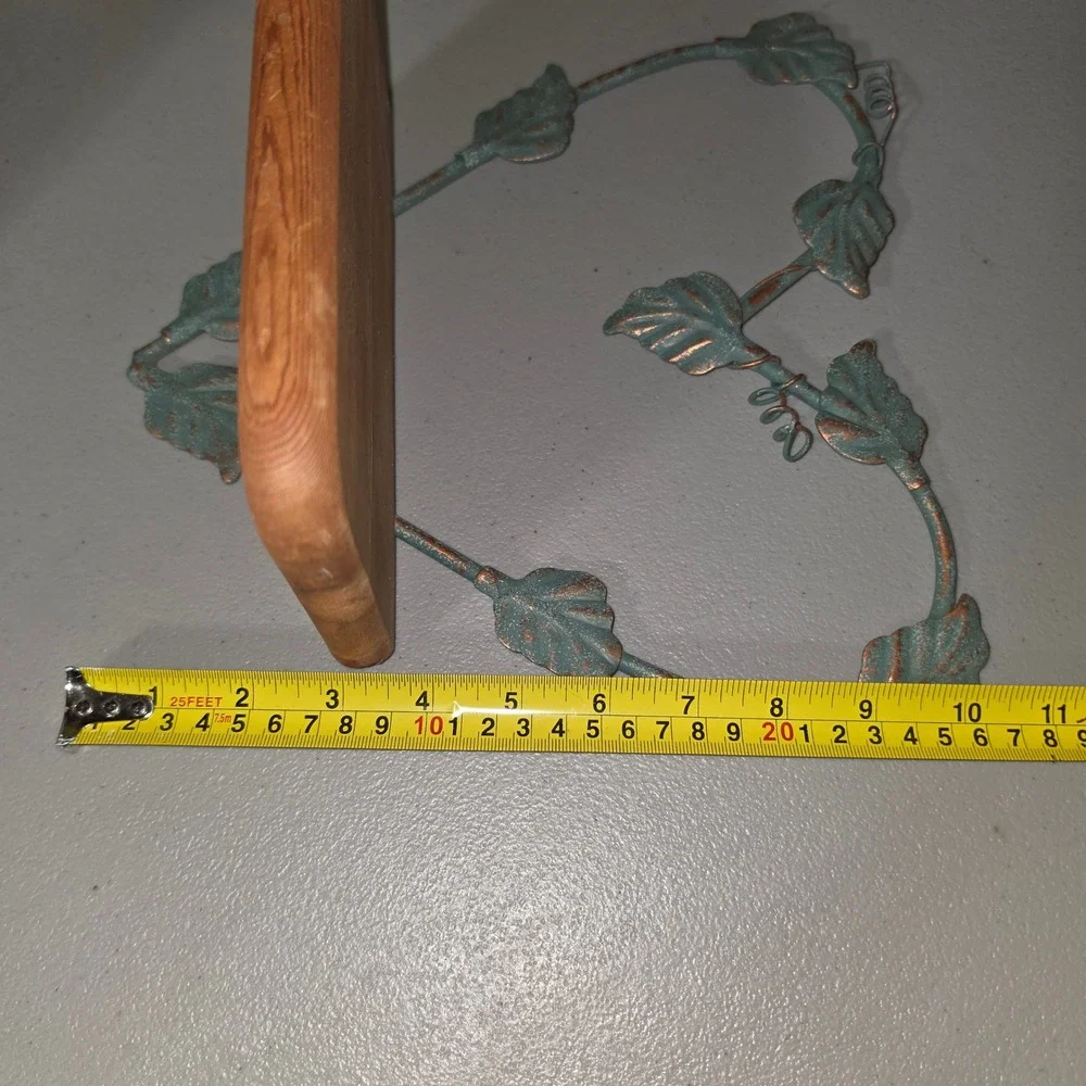 Vintage Heart Leaf Wall Shelf Verdigris Metal Copper Patina Wood Rustic Decor